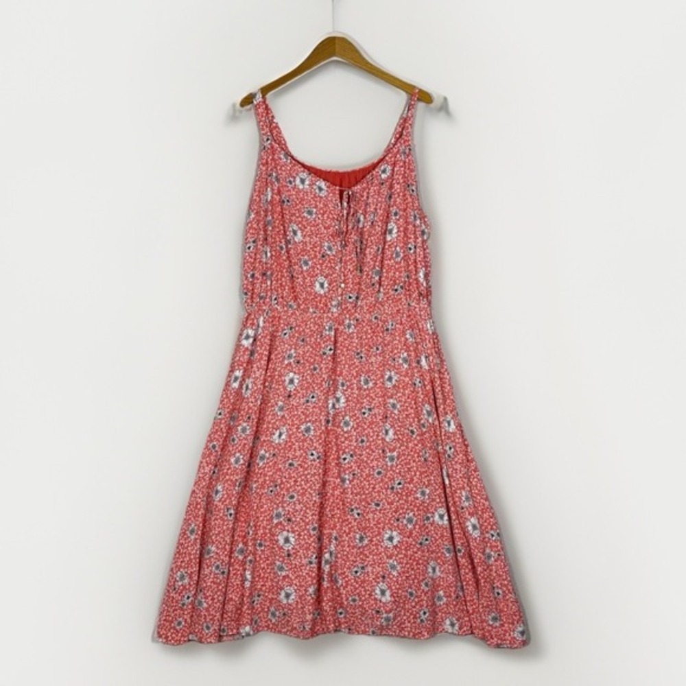 Maxi Dress Womens XL Ditsy Floral Coral Pink Jersey Knit Strappy Prairie Boho